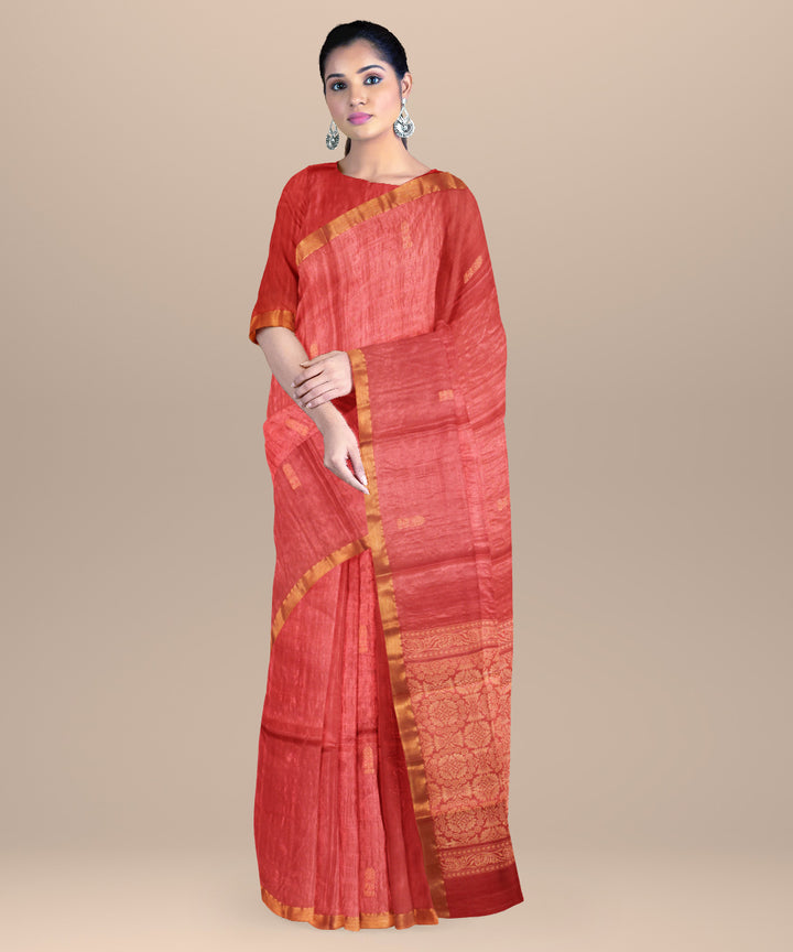 Red beige chhattisgarh handloom tussar silk saree