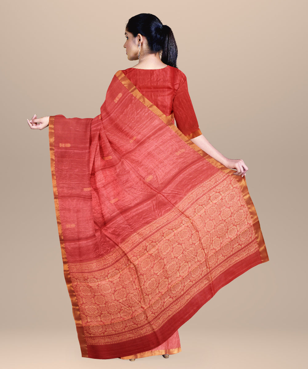 Red beige chhattisgarh handloom tussar silk saree