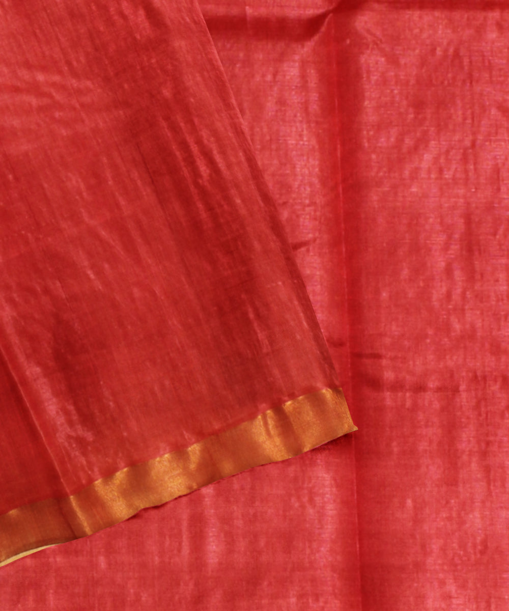 Red beige chhattisgarh handloom tussar silk saree