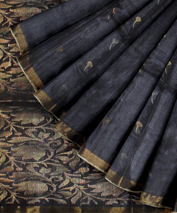 Charcoal blue chhattisgarh handloom tussar silk saree