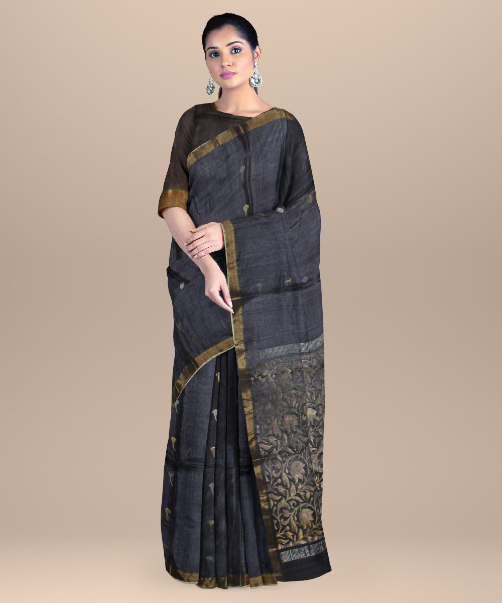 Charcoal blue chhattisgarh handloom tussar silk saree