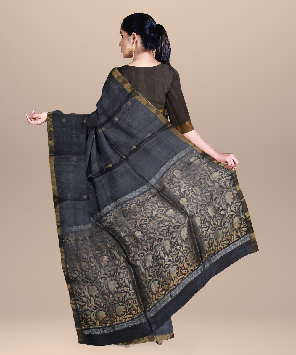 Charcoal blue chhattisgarh handloom tussar silk saree