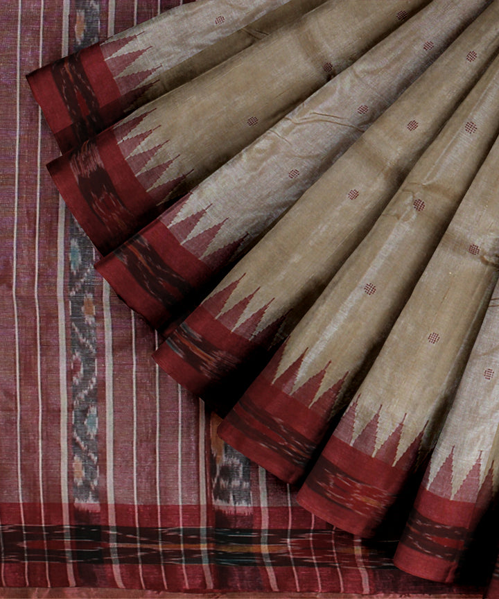 Beige red chhattisgarh handloom tussar silk saree