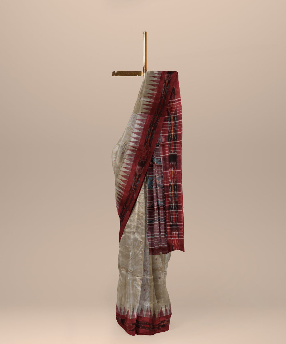 Beige red chhattisgarh handloom tussar silk saree