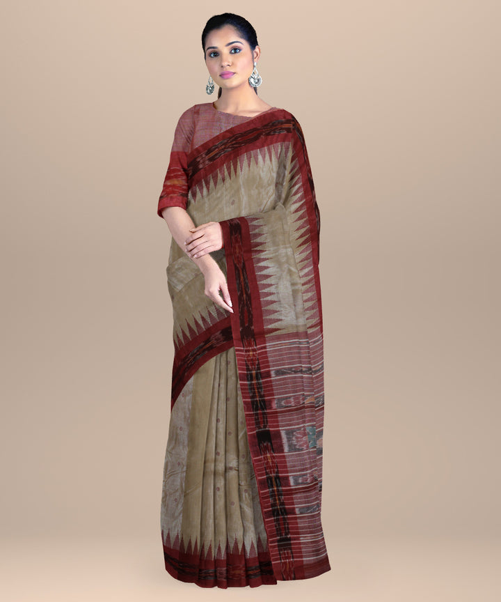 Beige red chhattisgarh handloom tussar silk saree