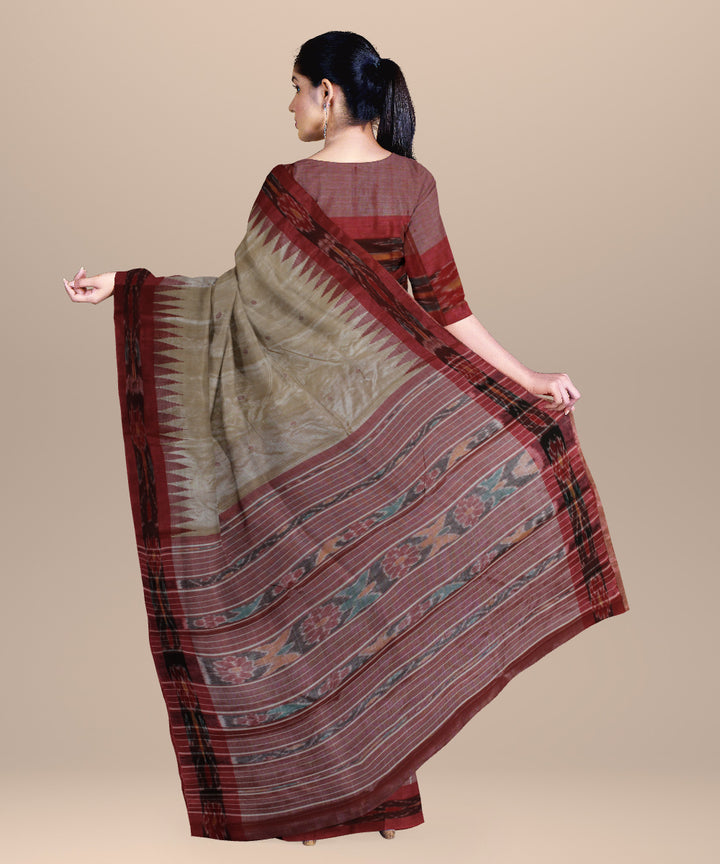 Beige red chhattisgarh handloom tussar silk saree