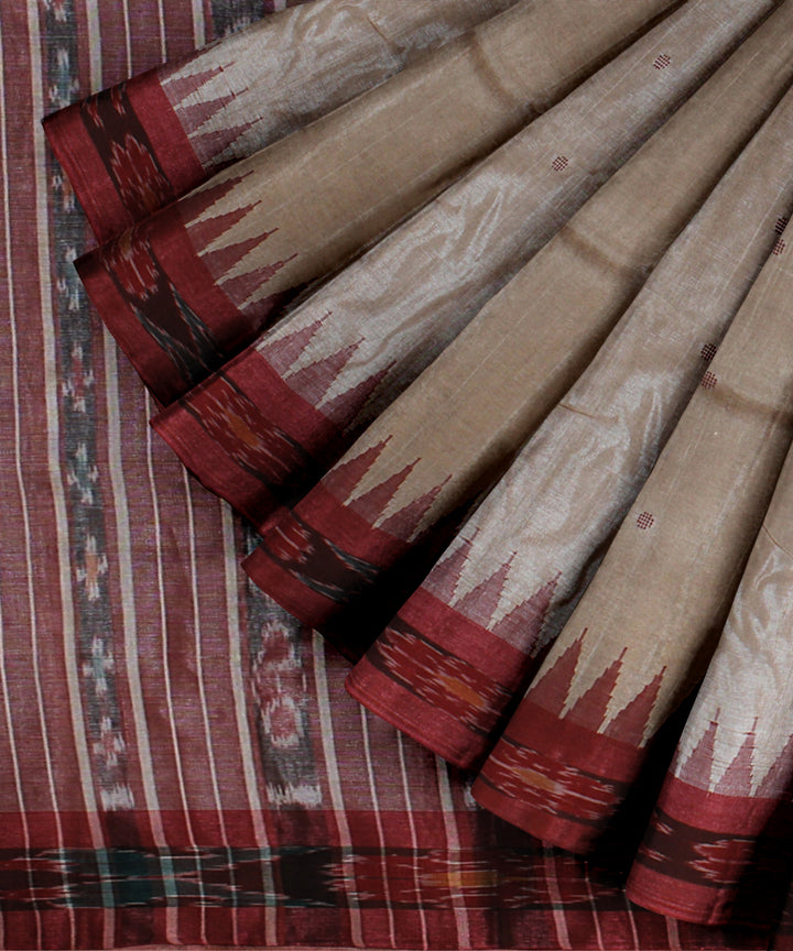 Beige maroon handloom tussar silk chhattisgarh saree