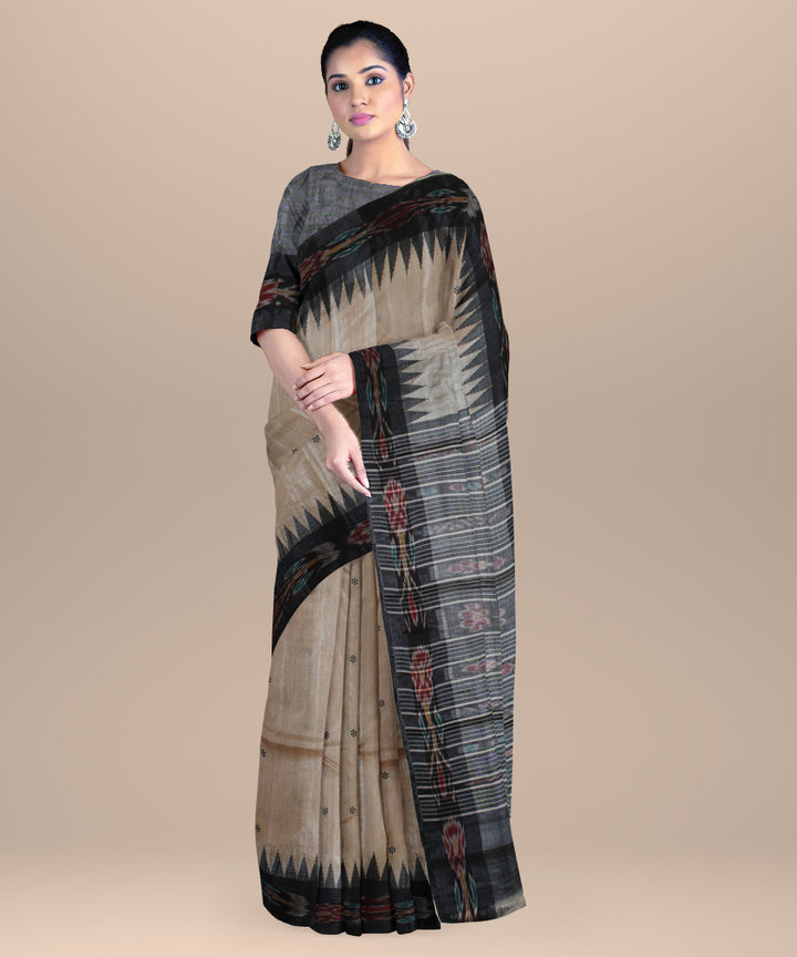 Beige black chhattisgarh handloom tussar silk saree