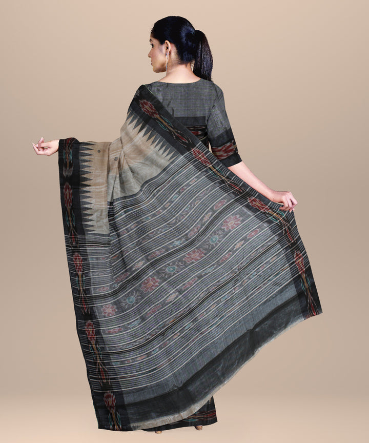 Beige black chhattisgarh handloom tussar silk saree