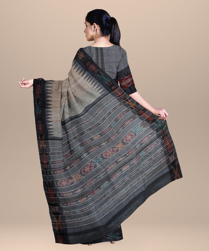 Beige navy blue chhattisgarh handloom tussar silk saree