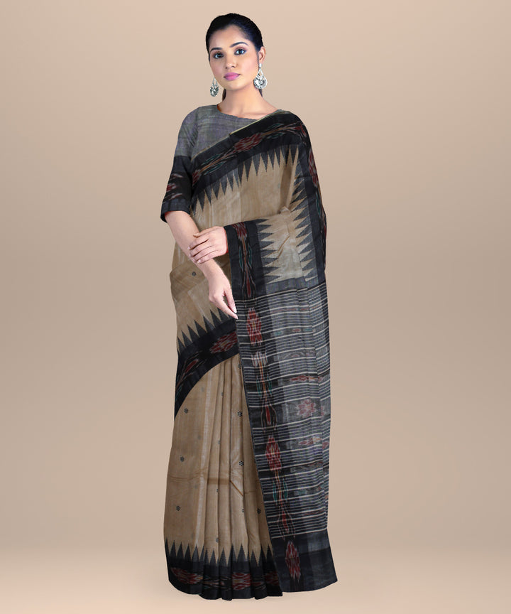 Beige black handwoven tussar silk chhattisgarh saree