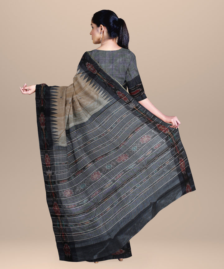 Beige black handwoven tussar silk chhattisgarh saree