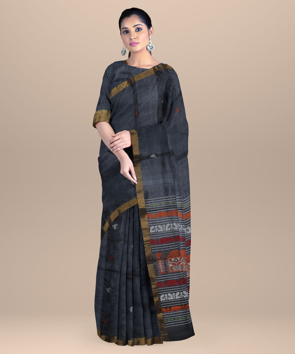 Grey handwoven tussar silk chhattisgarh saree