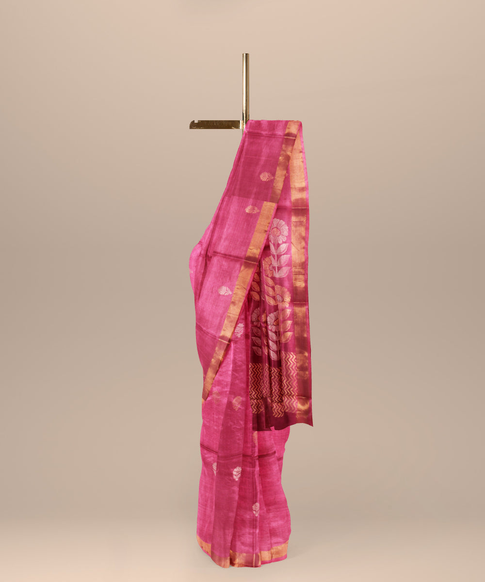 Pink beige handloom tussar silk chhattisgarh saree