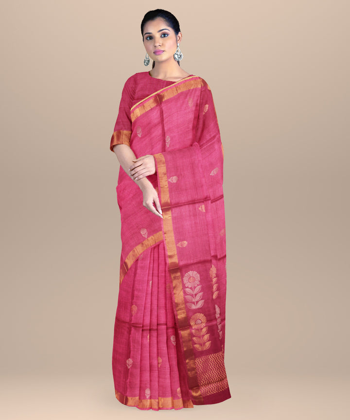 Pink beige handloom tussar silk chhattisgarh saree