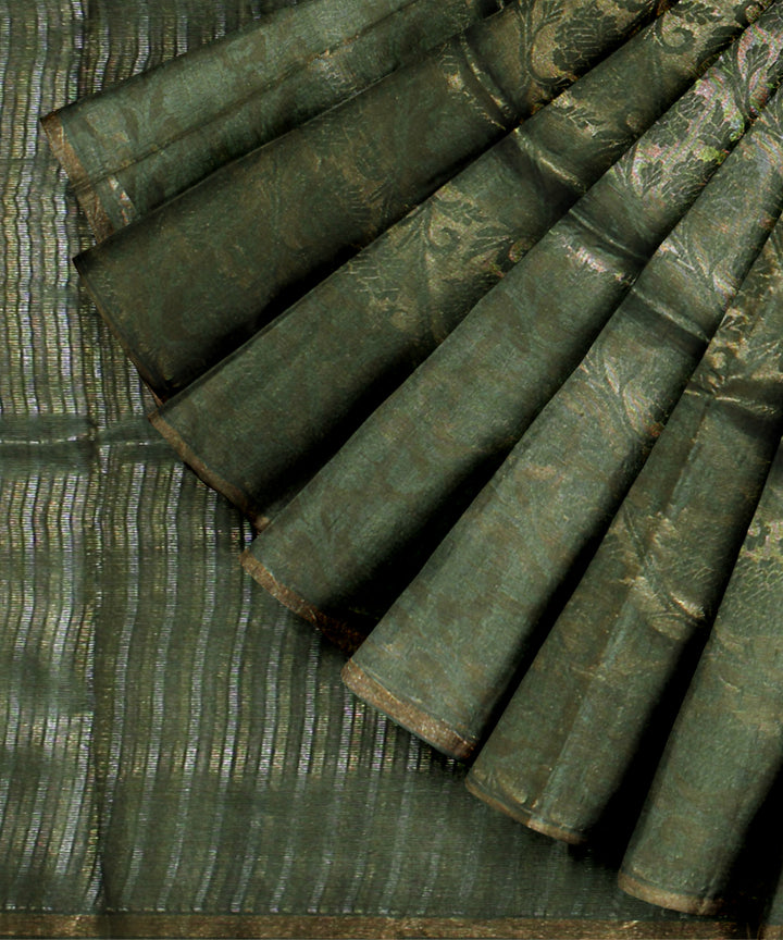 Olive green all over chhattisgarh handloom tussar silk saree