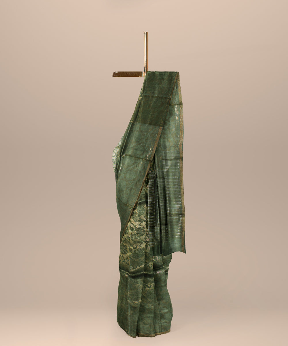 Olive green all over chhattisgarh handloom tussar silk saree