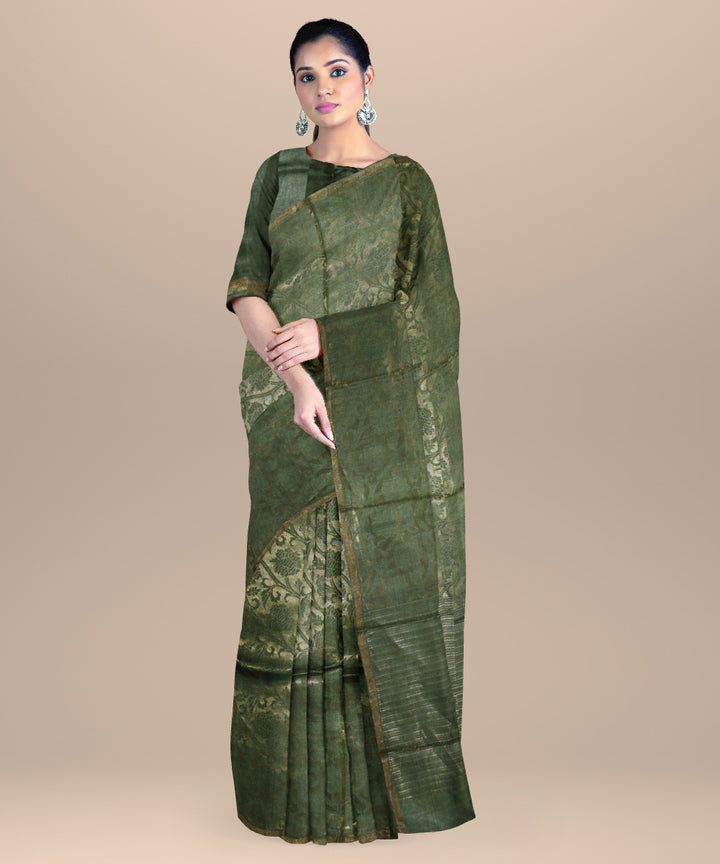 Olive green all over chhattisgarh handloom tussar silk saree