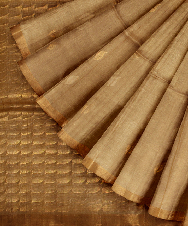 Beige gold zari chhattisgarh handloom tussar silk saree