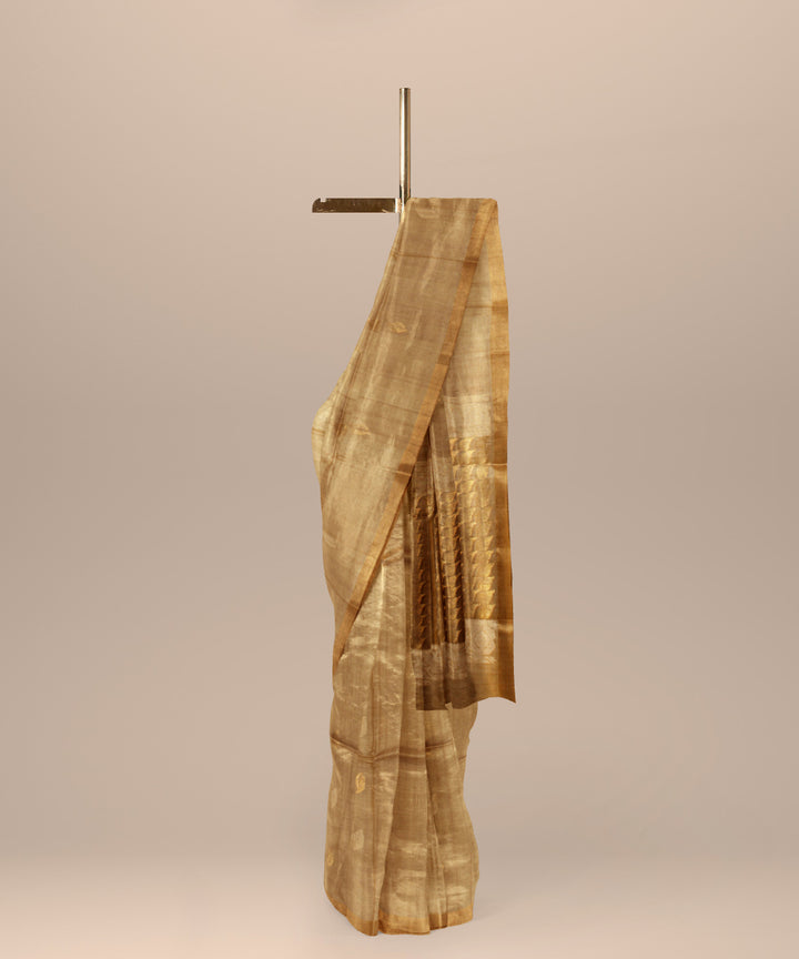 Beige gold zari chhattisgarh handloom tussar silk saree