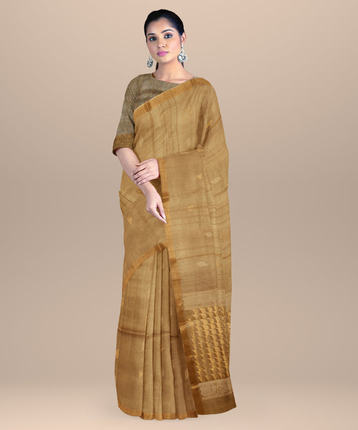 Beige gold zari chhattisgarh handloom tussar silk saree