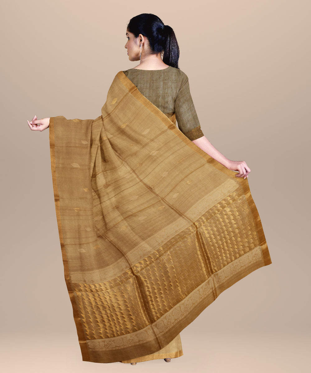 Beige gold zari chhattisgarh handloom tussar silk saree