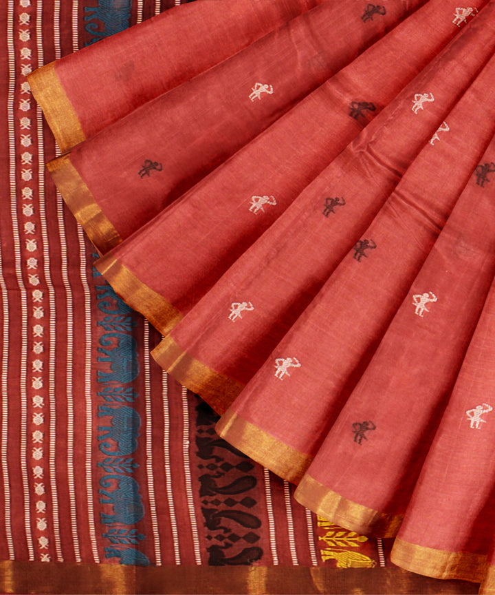 Red gold zari chhattisgarh handloom tussar silk saree