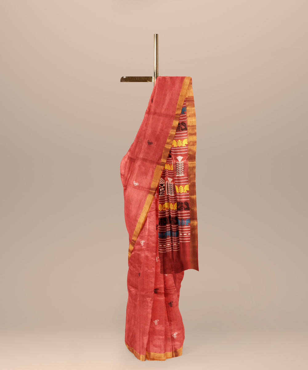 Red gold zari chhattisgarh handloom tussar silk saree