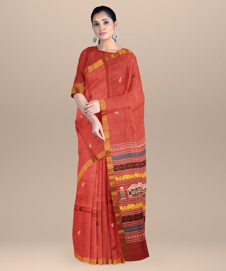 Red gold zari chhattisgarh handloom tussar silk saree