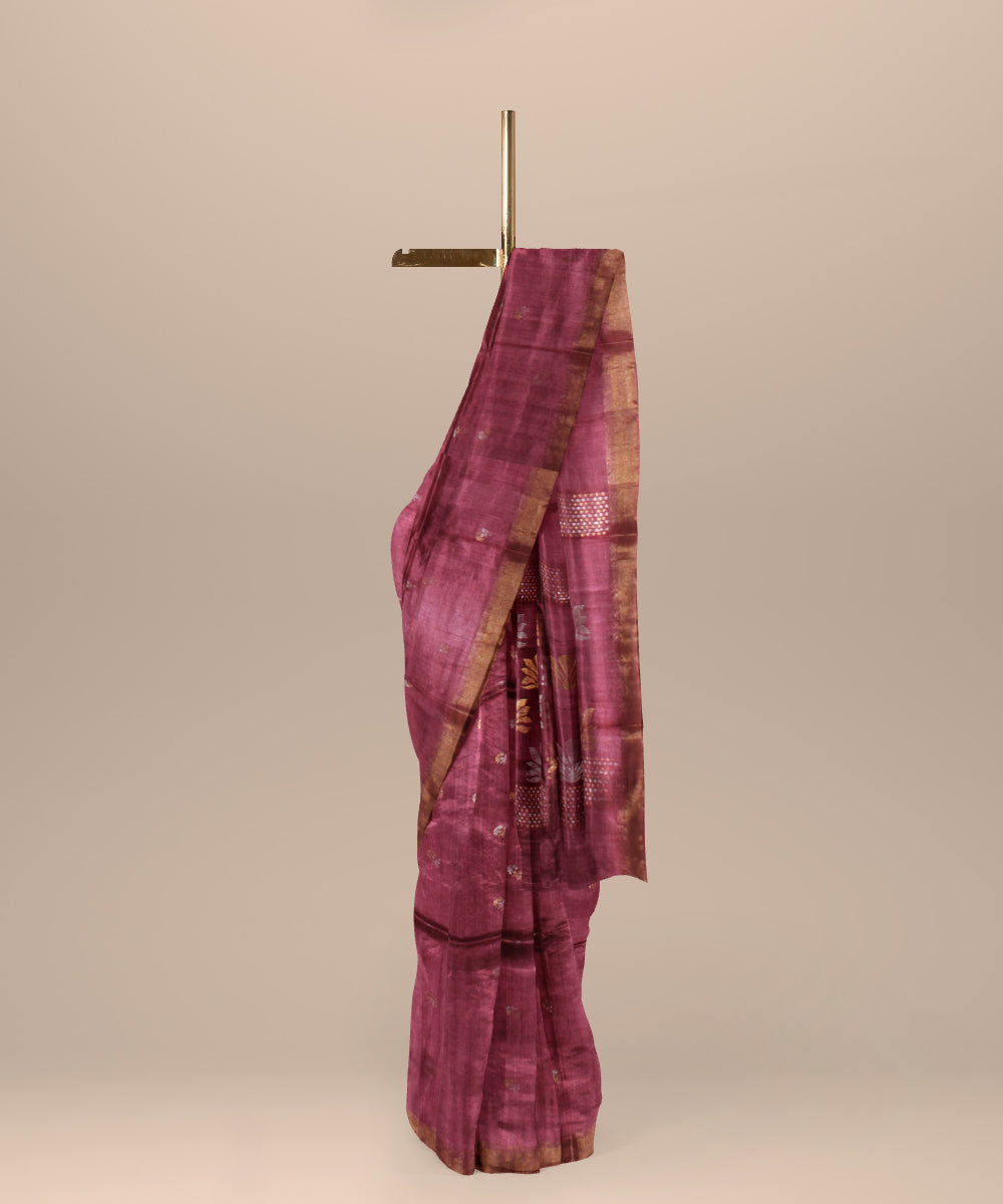 Purple silver gold zari chhattisgarh handloom tussar silk saree