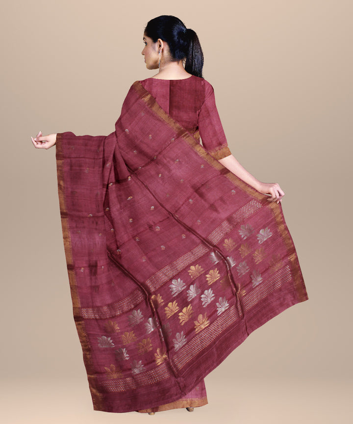 Purple silver gold zari chhattisgarh handloom tussar silk saree