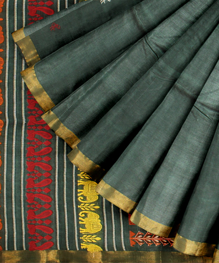 Dark green chhattisgarh handloom tussar silk saree