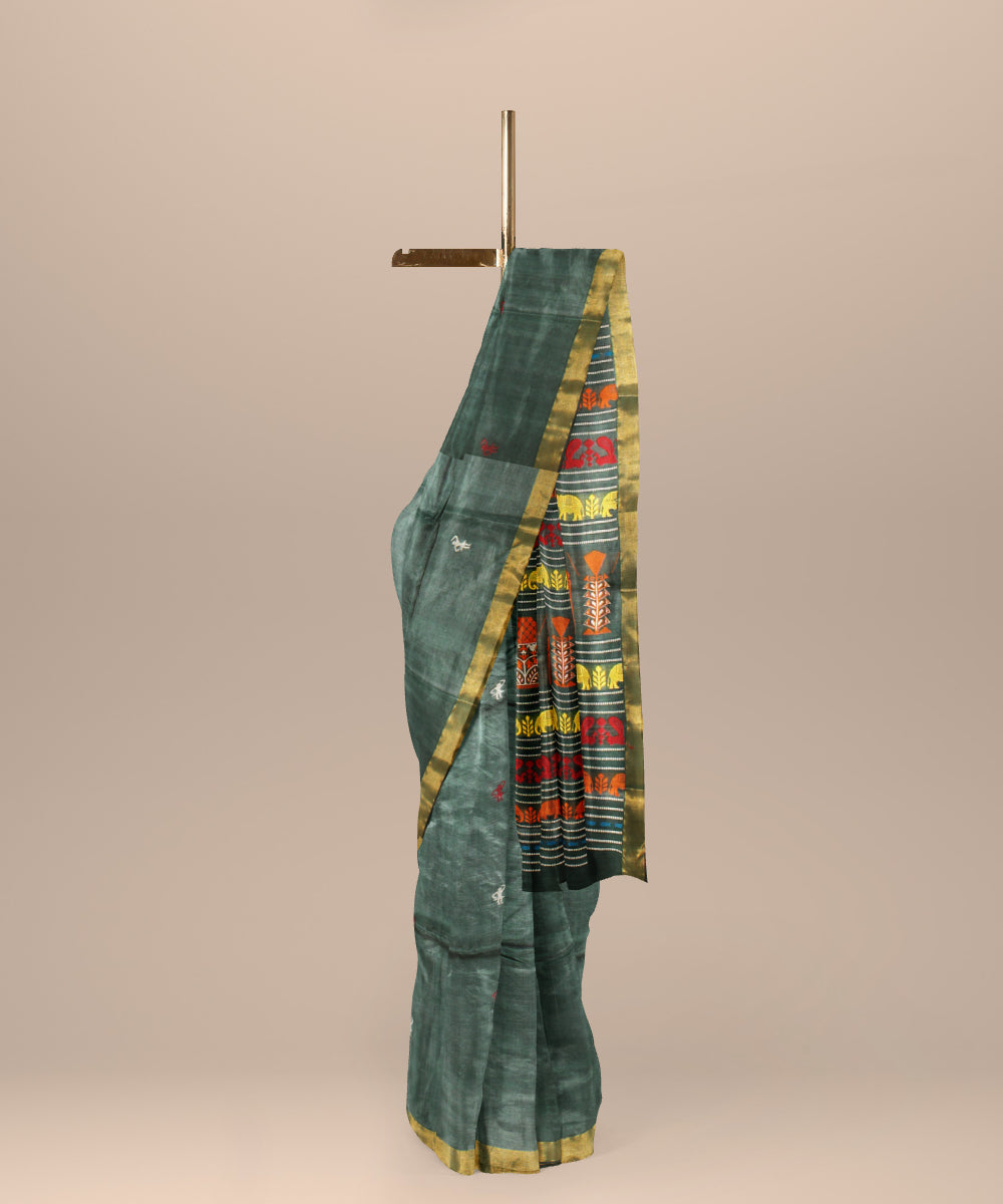 Dark green chhattisgarh handloom tussar silk saree