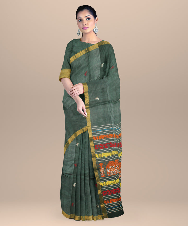 Dark green chhattisgarh handloom tussar silk saree