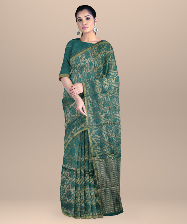 Dark green handloom tussar silk chhattisgarh saree