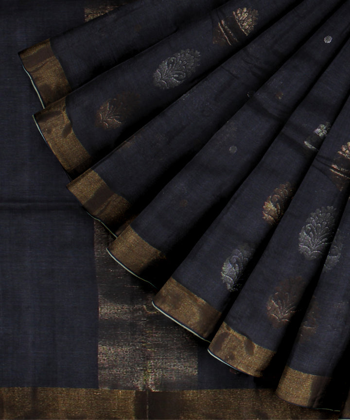 Charcoal black chhattisgarh handloom tussar silk saree