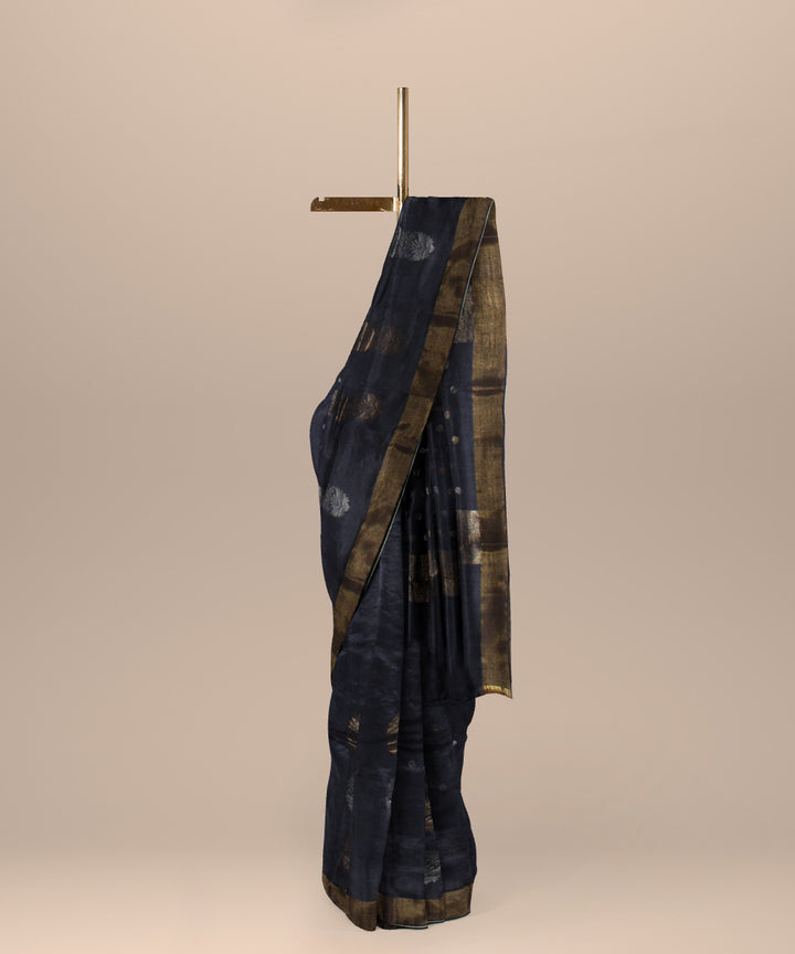 Charcoal black chhattisgarh handloom tussar silk saree