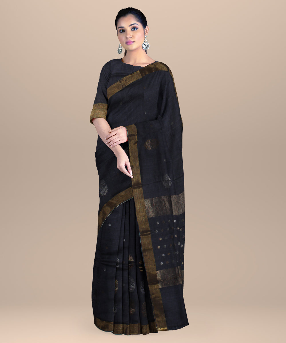 Charcoal black chhattisgarh handloom tussar silk saree