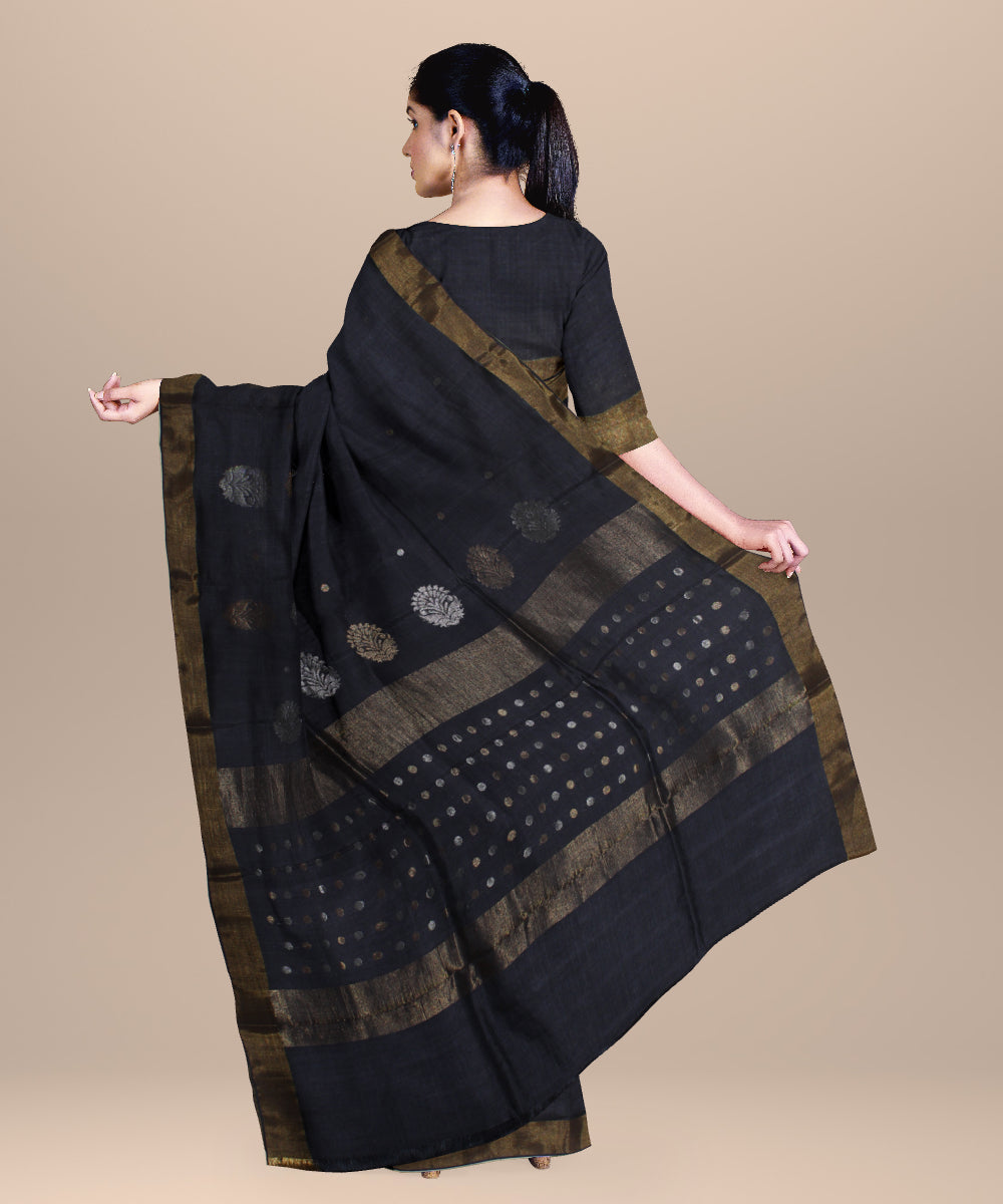 Charcoal black chhattisgarh handloom tussar silk saree