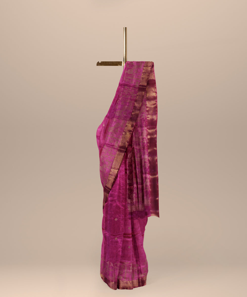 Pink chhattisgarh tussar silk handloom saree