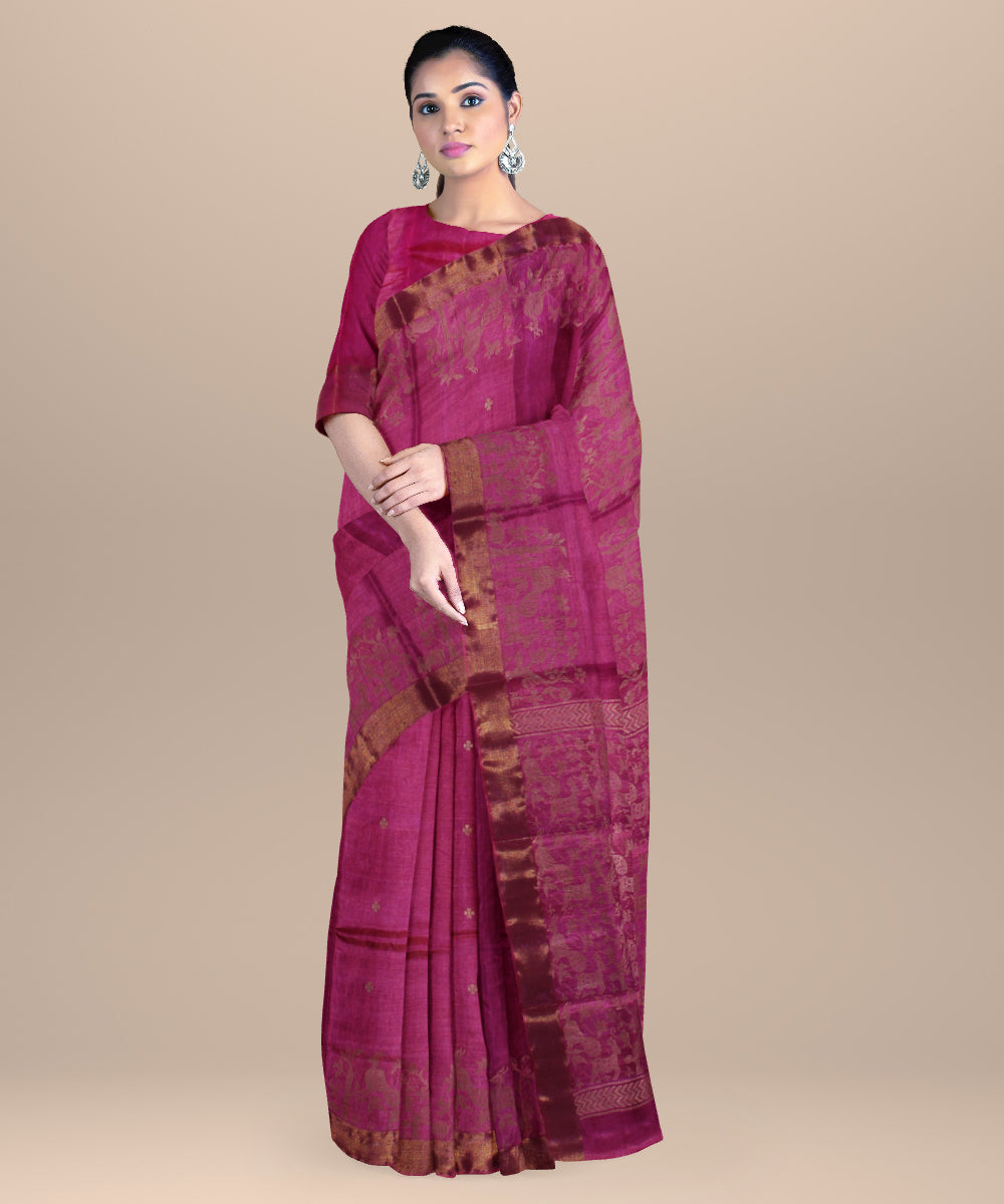 Pink chhattisgarh tussar silk handloom saree