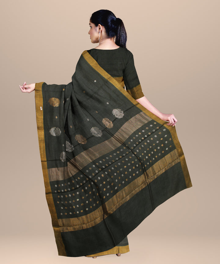 Dark jungle green chhattisgarh tussar silk handloom saree