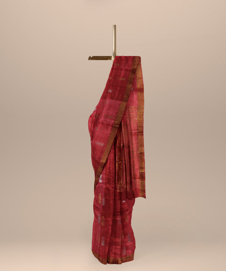 Red chhattisgarh handwoven tussar silk saree