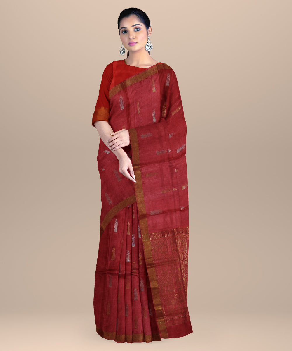 Red chhattisgarh handwoven tussar silk saree