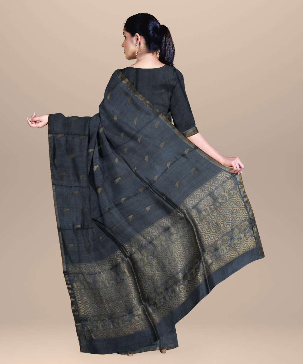 Grey chhattisgarh handloom tussar silk saree