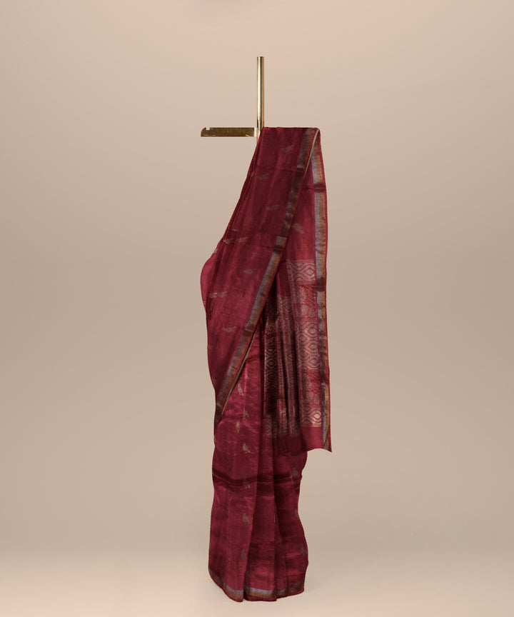 Red handwoven tussar silk chhattisgarh saree