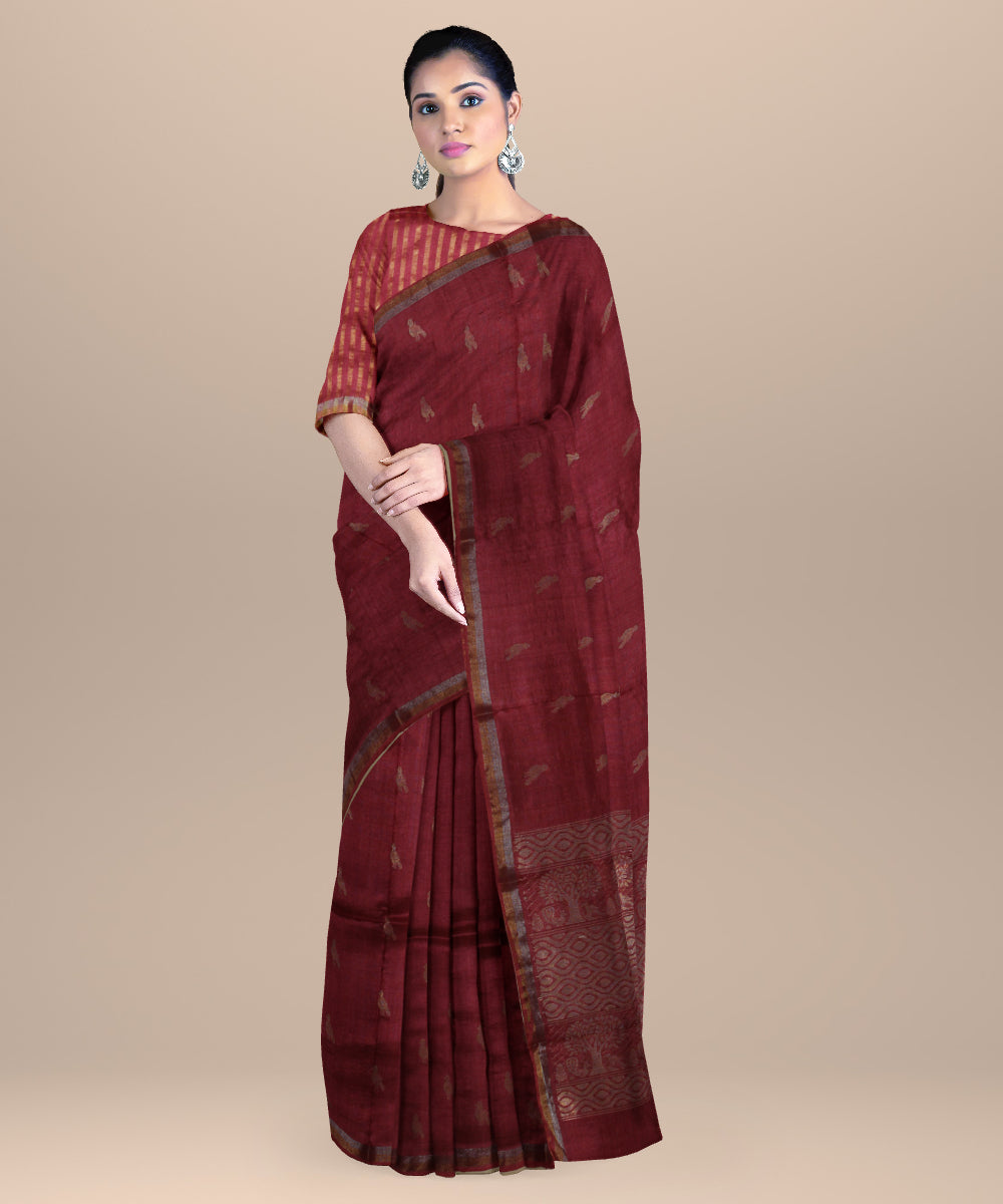 Red handwoven tussar silk chhattisgarh saree