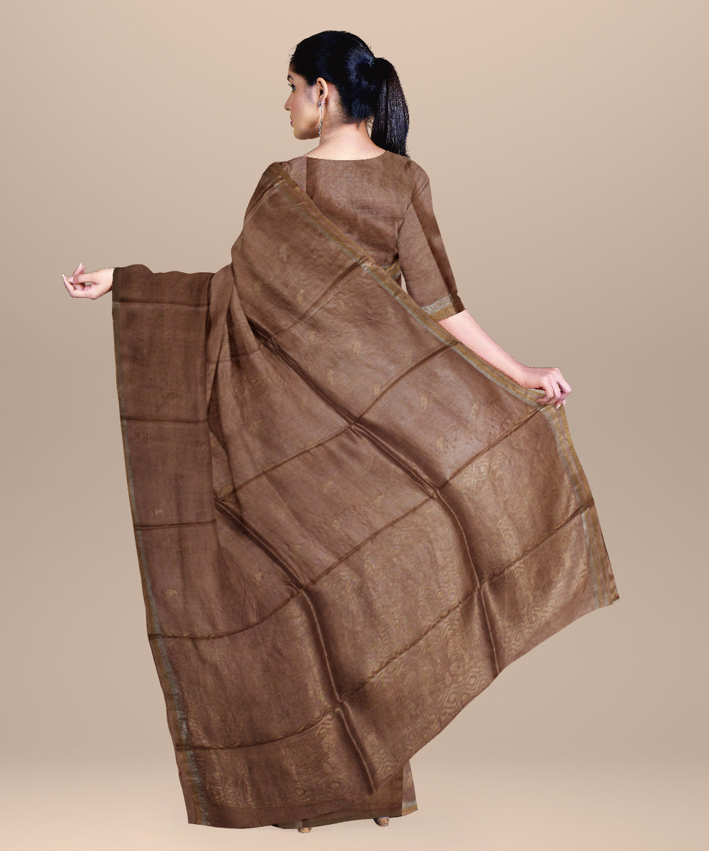 Brown handwoven tussar silk chhattisgarh saree