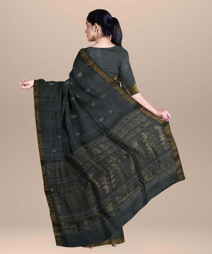 Dark green golden handloom tussar silk chhattisgarh saree