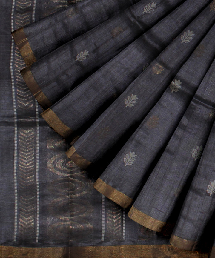 Grey golden zari chhattisgarh handloom tussar silk saree